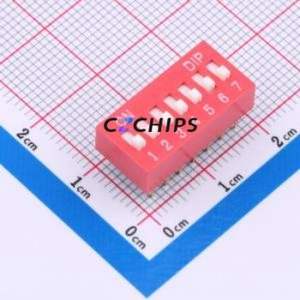 DS-07-R DIP Switch Through hole Component (THT) Switch ( Number of Switch Sections: 7 )( Lead Spacing: 2.54mm )( Color: Red ) - Product Image 1