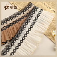 Accessoires haut de gamme pour femmes : garniture en dentelle maillée personnalisée, volants plissés, dentelle en tulle perlée pour ourlets et poignets de robes de soirée