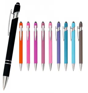 Toptan toplu markalı promosyon hediye özel logo metal siyah stylus kalem kauçuk kaplı tükenmez soft touch metal kalem