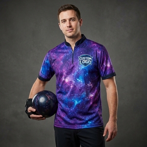 เสื้อโบว์ลิ่งผู้ชาย ผ้าโพลีเอสเตอร์ 100% ระบายอากาศได้ดี แห้งเร็ว คอสูง ทรงปกติ ดีไซน์ใหม่ พิมพ์ลายดิจิตอลตามสั่ง ผ้าถัก สปอร์ต - Product Image 6