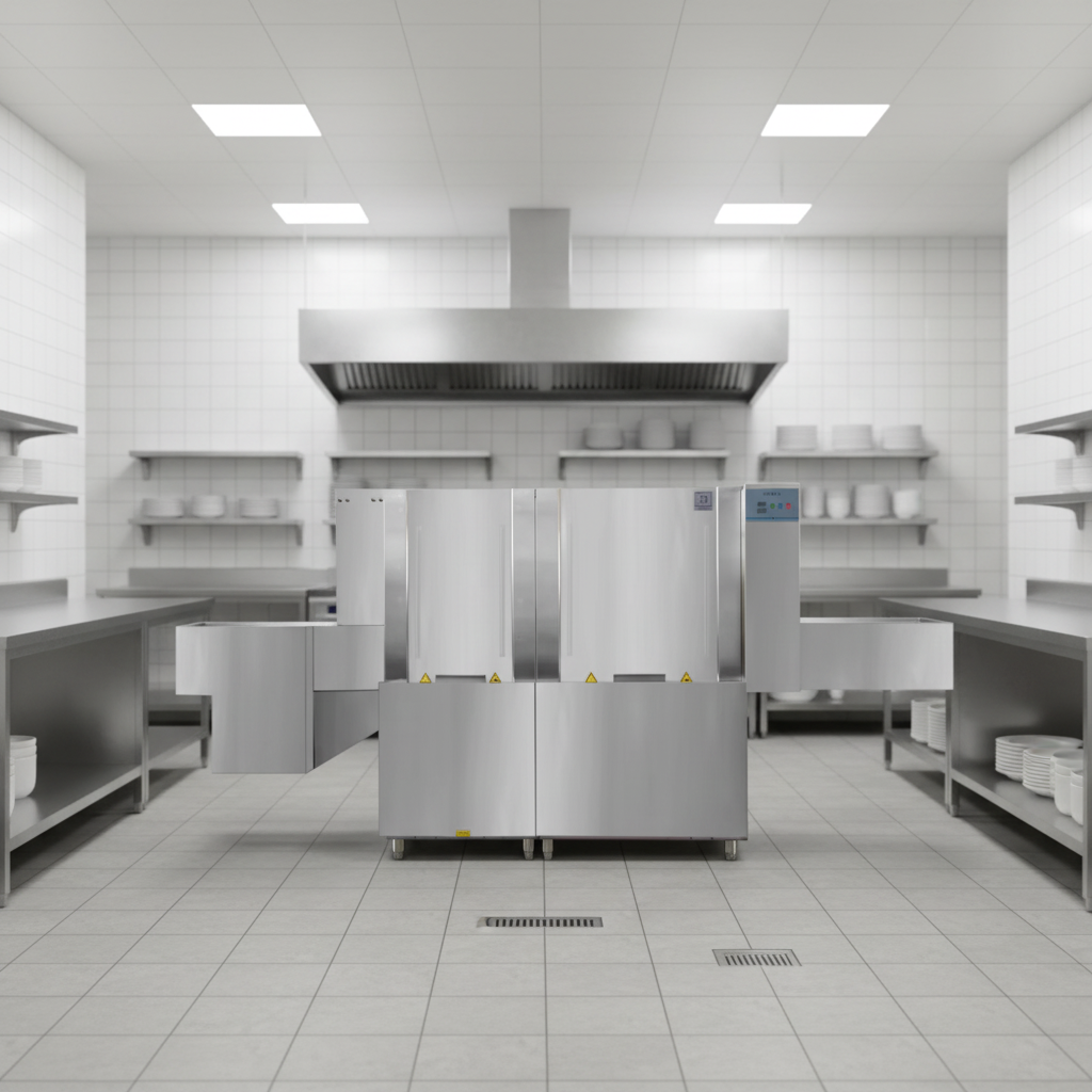 Commercial Automatic Upright Dishwasher for Hotels, Large Capacity, Smart Control, Single Tank Design