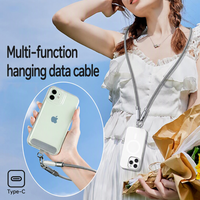 Câble de données multifonction 120W avec lanière 2-en-1, sangle de poignet tressée, charge rapide USB Type-C pour téléphone et tablette