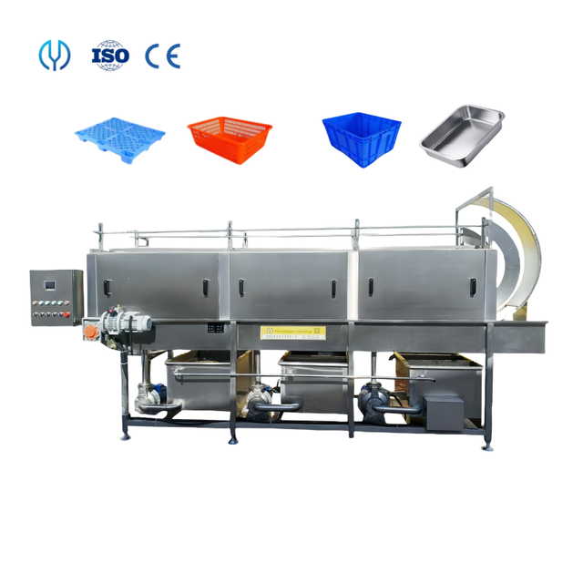 Continuous Automatic Basket Washing Machine High Pressure Crate Chicken Cage Tunnel Cleaning Machine Egg Tray Plastic Box Washer