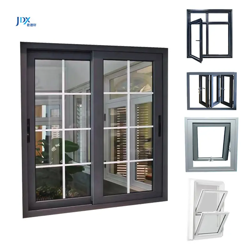 Jundexuan, ventanas corredizas personalizadas en blanco y negro, ventanas corredizas de aluminio con rotura térmica y mosquitera