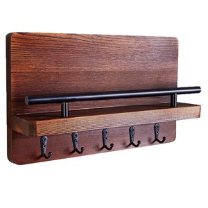 Wooden Wall Mounted Key Rack With <b>Shelf</b> For Entryway Storage And Coat <b>Hooks</b> Home Use - Product Image 5