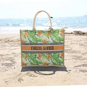 Bolsa de Mano Reutilizable de Lona de Algodón y Yute con Cierre de Cremallera, Diseño de Letras, Marca XYX - Bolsas para Compras, <span class=keywords><strong>Playa</strong></span> y Regalos - Product Image 3