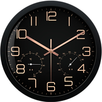 Horloge murale à quartz moderne en plastique analogique avec affichage de la température et de l'humidité, réglage automatique de l'heure, forme ronde pour salon