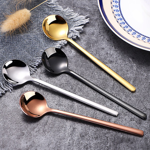 Cuillère à café en acier inoxydable 304, petite cuillère à dessert pour nid d'oiseau, miel, design moderne doré, manche long, couverts - Product Image 1