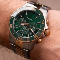 Montre chronographe de plongée pour homme avec lunette vert émeraude, cadran vert bicolore or rose, trois sous-cadrans, résistance à l'eau 100M, date