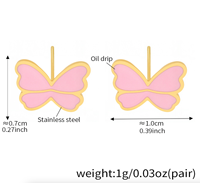 Ensemble de bijoux pour enfants en acier inoxydable, collier, bracelet, bague et boucles d'oreilles en émail rose papillon, ensemble de bijoux amusant pour enfants - Fabriqué en usine