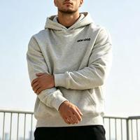 Hoodie katun unisex desain logo custom, berat, ukuran besar, bordir custom dengan sablon flock