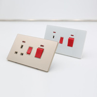 Interrupteur de cuisinière rétro 45A 250V UK à 2 gangs, panneau en verre trempé, montage mural, isolateur, équipement électrique de cuisine, four, approvisionnement en gros