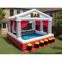 Tente de bar gonflable commerciale en forme de palmier tropical avec tabourets, bar à boissons gonflable jaune-vert pour fête au bord de la piscine dans la cour