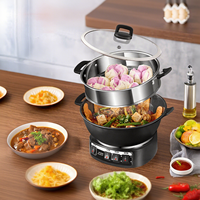 Poêles à double couche 34/36/38 cm Casserole à vapeur multifonctionnelle antiadhésive Cuisson électrique marmite Cuisinière électrique Woking Pan