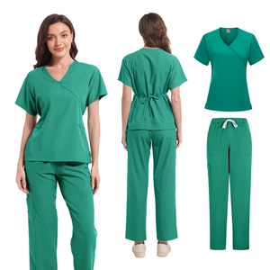 Haute qualité à la mode hôpital haut et pantalon ensembles femmes soins infirmiers gommage Logo personnalisé médical Spa Stretch 2 pièces gommages uniformes - Product Image 2