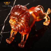 Sculpture de lion décorative personnalisée en cristal, faite à la main, gravée, style Art déco, portrait, anniversaire, écologique, pour intérieur de bureau