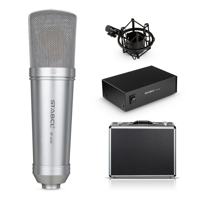 Professional ST-6160 Recording Studio Microphone 48V Metal Handheld Condenser Mic Noise Cancelling Live Singing Wired Box
