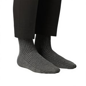 Chaussettes en coton pour hommes - Chaussettes habillées mi-mollet épaisses, couleur unie, design côtelé coréen pour le travail quotidien ODM-Plain D MC010 - Product Image 1