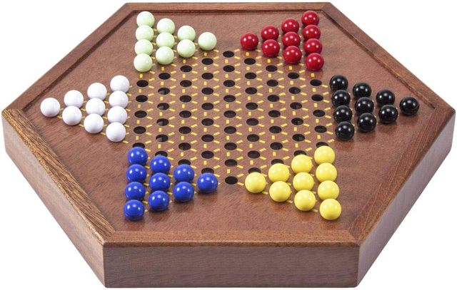 Customized Wholesale Solid Wood Board Games Wooden 12.5 Inches Chinese Checkers With Marbles Chinese Checker Game With Drawer