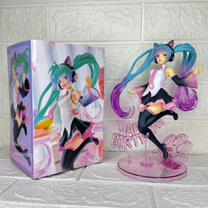 Новинка, 23 см, Kawaii Vocaloid <span class=keywords><strong>Miku</strong></span>, художник с днем рождения, кошачьи уши, аниме-игрушка, Реалистичная фигурка - Product Image 1