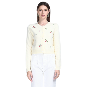 Cárdigan Corto de Punto con Cuello Redondo, Manga Larga, Bordado <span class=keywords><strong>Floral</strong></span> y Botones, Transpirable, Suave, Estilo Casual para Primavera y Otoño 2026 - Product Image 1