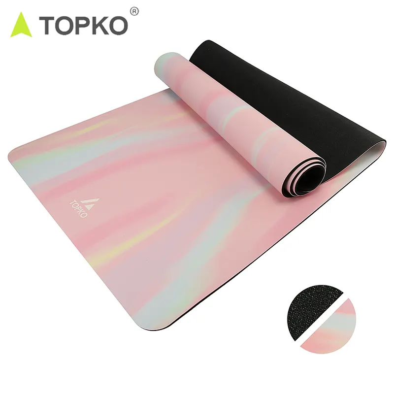 TOPKO spor özel Logo tasarım kaymaz 4mm PU Yoga Mat çevre dostu baskılı doğal kauçuk Yoga Mat