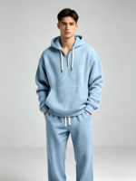 Nouvel Arrivage Ensemble de Survêtement Homme en Maille Gaufrée, Sweat à Capuche Demi-Zip avec Poche Kangourou et Pantalon de Survêtement à Taille Élastique, Tenue Décontractée pour Homme
