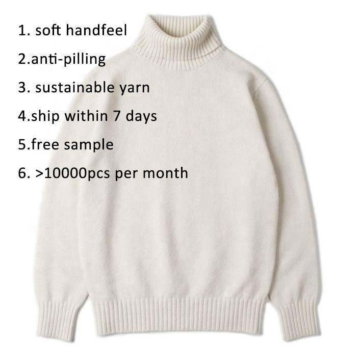 2021 Most Popular New Style High Quality Fashion Soft Plain Turtleneck White Pullover Mens White Wool Sweater