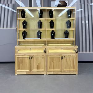 Vitrina de Joyería de Lujo Personalizada, Mueble de Madera Maciza de <span class=keywords><strong>Nogal</strong></span>, Iluminación LED, Acabado Barnizado, Estante de Vidrio Resistente - Product Image 2