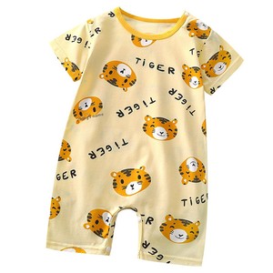 Pelele unisex de algodón fino con estampado de dibujos animados, manga corta, cierre de botones ocultos, estilo informal, traje para gatear - Product Image 6