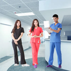 Conjunto de Uniforme Médico con Cuello en V y Manga Corta, Pantalones con Cintura Elástica y Logotipo Personalizado, Talla Grande, Spandex, para Uso Hospitalario - Product Image 1