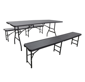 Venta al por mayor de 6 pies de muebles de exterior de plástico HDPE mesa de camping plegable de grano de madera mesa de cerveza conjunto de mesa de jardín - Product Image 1