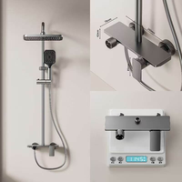Système de douche thermostatique avec robinet en aluminium gris anthracite, bec cascade, pommeau pluie, barre coulissante pour douchette, OEM