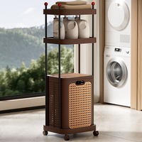 Panier à linge multifonctionnel et écologique de style vintage, léger, avec roulettes et support pour rangement domestique, salle de bain, armoire, linge sale