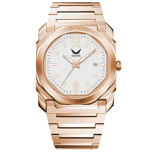 新款时尚石英防水发光日期方格表盘Reloj Oro Rosa Hombre男士手表自有品牌定制奢华手表