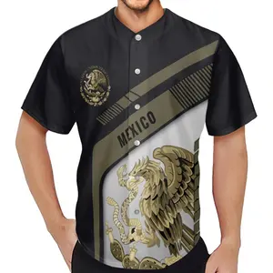 Großhandel kurzärmelige Polyester Baseballuniformen mexikanischer Druck individuelles Hemd Sommer Mode Freizeit Feiertag Baseball-Hemd