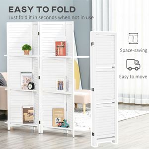 Separador de ambientes de madera con 4 paneles y 3 estantes, diseño oriental, plegable, para dormitorio, decoración del hogar - Product Image 5