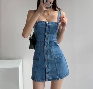 Venta caliente Slim Fit Vintage Mujeres Sexy Corsé Cintura <span class=keywords><strong>Vestido</strong></span> de mezclilla <span class=keywords><strong>Vestido</strong></span> sin tirantes - Product Image 6