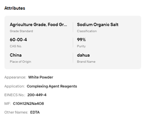 EDTA-2Na EDTA-4Na ความบริสุทธิ์ 99% สำหรับอุตสาหกรรมและเคมีภัณฑ์ประจำวัน - Product Image 6