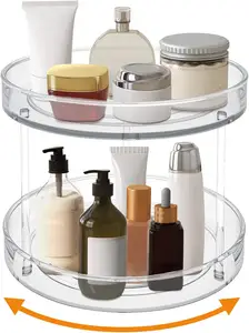Kitchen Clear Rotate Spice Rack 2 Tier Turntable Lazy Susan Rotating Acrylic Spice Rack Organizer For Kitchen Cabin Pantry