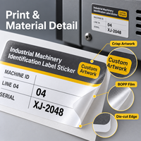 Étiquette autocollante d'identification pour machines industrielles en BOPP imprimée sur mesure pour panneaux d'équipement avec graphisme de marque personnalisé