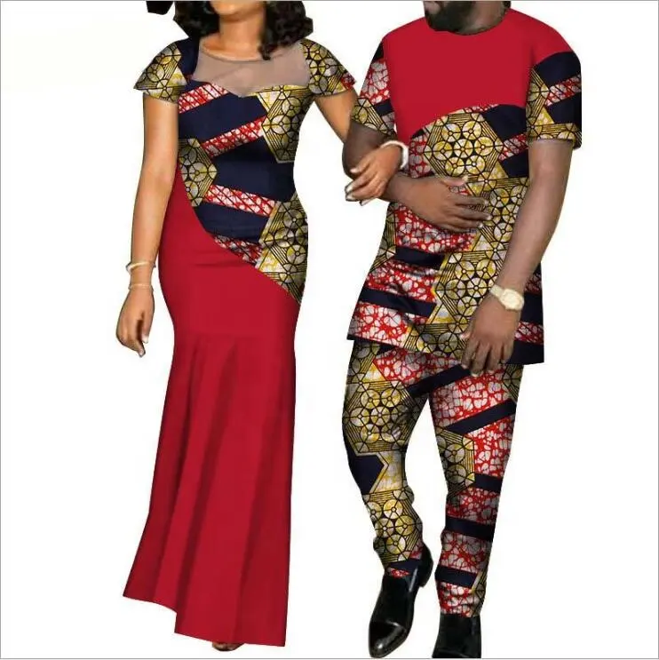 綿本物のワックス生地アフリカ服アフリカワックスプリントカップル服アフリカ服