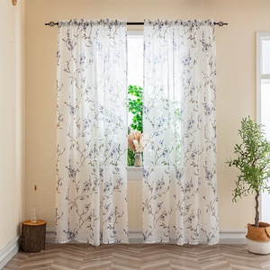 Cortinas translúcidas al por mayor con bolsillos para varillas, diseño floral naranja, de tul y voile, para sala de estar de estilo rústico moderno - Product Image 6