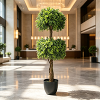 Tanaman Topiary Boxwood Plastik Buatan Dua Daun Hijau dalam Pot, untuk Dekorasi Dalam & Luar Ruangan, Wisuda, Villa, Hotel, Lanskap