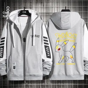 Sweat-shirt à capuche ample imprimé anime Pokémon Eevee, veste d'étudiant pour l'automne, mode printemps, en laine peignée, ODM - Product Image 3