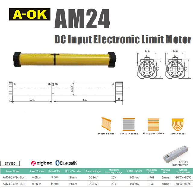 AM24 Motorized Venetian Blinds Smart Home Roller Blinds Shutter 24mm A-OK a OK Tubular Motor Curtain Opener