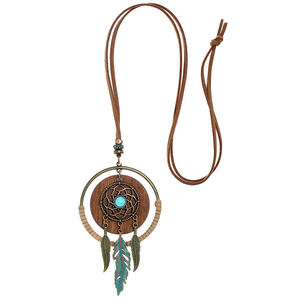 Boho Lange Kettingen Voor Vrouwen Vintage Legering Houten Kettingen Handgemaakte Dromenvanger Blad Hanger Ketting Trui Sieraden - Product Image 6