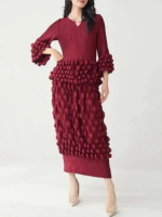 Ensemble deux pièces en mousseline de soie pour femmes grandes tailles, t-shirt à pois et jupe plissée longue jusqu'aux genoux, tenue décontractée écologique pour le printemps, ODM