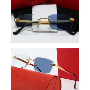 Lunettes <span class=keywords><strong>de</strong></span> soleil photochromiques carrées sans monture 02815 avec verres transparents à découpe <span class=keywords><strong>de</strong></span> bord, changement <span class=keywords><strong>de</strong></span> couleur bleu-gris, protection UV400, avec logo - Product Image 2