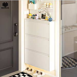 Morgie <strong>Wall</strong> <strong>Mounted</strong> Space-Saving Modern Metal Steel Three-Layer Large Capacity <strong>Shoe</strong> Clothing <strong>Storage</strong> Cabinet for Living Room - Product Image 1